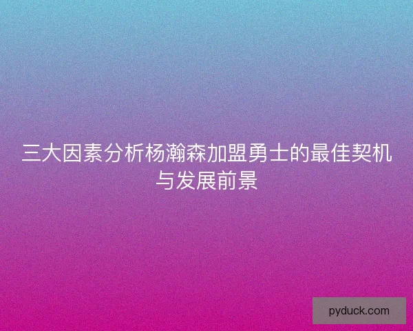 三大因素分析杨瀚森加盟勇士的最佳契机与发展前景 三大因素分析杨瀚森加盟勇士的最佳契机与发展前景